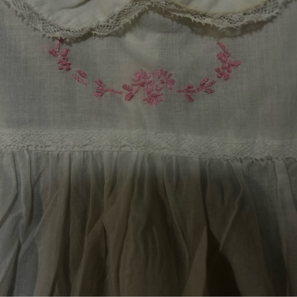 Vintage White Infant Dress with Pink Floral Embroidery - Picture 6 of 8